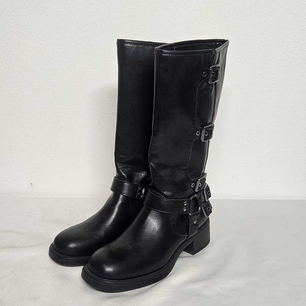 Madden Girl Black Combat Boots with Buckles